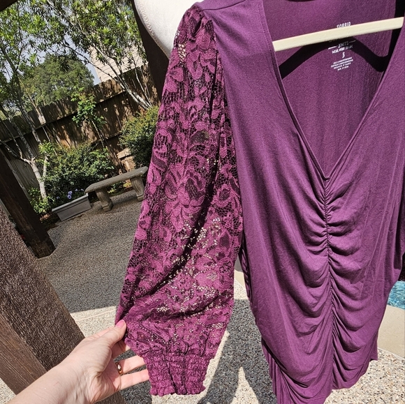 Nwot Torrid Lace V-Neck Ruched Front Long Sleeve Top dress 3 - Picture 7 of 13